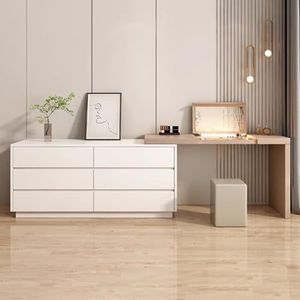 Dressing Kaptafel Set, Make-up Tafel met Zes Ruime Laden En HD Make-up Spiegel Voor Slaapkamer En Vrouwen(Bianco)