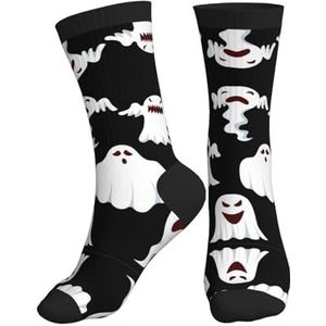XTYGETY Grappige Witte Ghost Print Mid-Crew Atletische Sokken Voor Mannen Ademende Sokken Sport Sok Voor Running Vrouwen Sok, Zwart, One size
