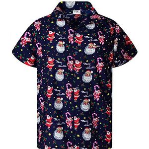 Funky Hawaiiaans Overhemd, Hawaii-Overhemd, Kerstmis, X-Mas, Candycane, Donkerblauw, 4XL