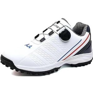 Golfschoenen voor heren, antislip, waterdicht, gazon schoenen, outdoor, draaibare gesp, casual sportschoenen, Wit Blauw, 44EU