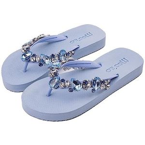 MOO´ILO Dames zomer teenslippers sandaal 'lichtblauw (handgeborduurd) - Ultrazachte zool - Design, made in Germany, lichtblauw, 38 EU