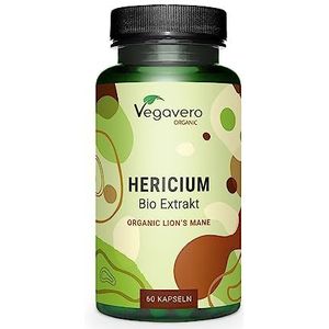 Vegavero BIOLOGISCHE HERICIUM ERINACEUS capsules | 50% POLYSACHARIDEN | 500mg Lions Mane Mushroom Extract | Laboratorium getest | Zonder toevoegingen | Vegan