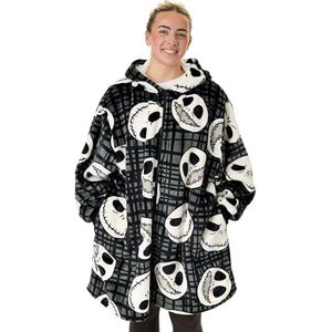 Disney The Nightmare Before Christmas volwassenen draagbare deken hoodie | NMBC Fleece trui met capuchon en ritssluiting in zwart met Jack Skellington-karakterprint | Kerstfilm Loungewear merchandise