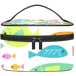 Vissen patroon make-up organizer tas, reismake-up tas organizer case draagbare cosmetische tas voor vrouwen en meisjes toiletartikelen, Meerkleurig, 22.5x15x13.8cm/8.9x5.9x5.4in