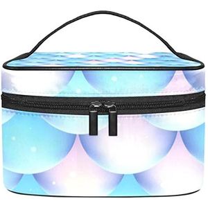 Glanzende blauwe roze zeemeermin schaal water make-up organizer tas, reizen make-up tas organizer case draagbare cosmetische tas voor vrouwen en meisjes toiletartikelen, Meerkleurig, 22.5x15x13.8cm/8.9x5.9x5.4in