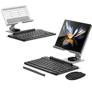 Galaxy Z Fold 4/Fold 3 draadloos toetsenbord + Bluetooth-muis + stylus + opvouwbare roterende standaard set voor Samsung Galaxy Z Fold 4/Fold 3-4-delige set (zilver)