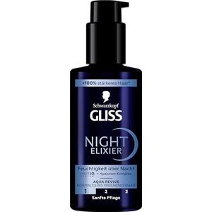 Gliss Night Elixier Aqua Revive (100 ml), haarserum verzorgt normaal tot droog haar tijdens de slaap met vocht, haarverzorging herstelt het haar langdurig