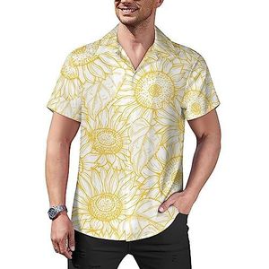 Zonnebloem Geel Heren Casual Button-Down Shirts Korte Mouw Cubaanse Kraag Tees Tops Hawaiiaans T-shirt 3XL
