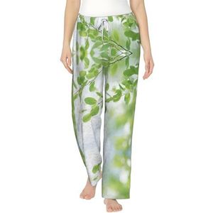 Wit Natuurlijk Groen Twig3 Print Flanel Pyjama Broek Met Zakken Warme Slaap Lounge Broek Pyjama Pj Bottoms Nachtkleding, Zwart, S
