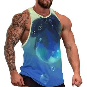 Kat Aquarel Heren Tank Top Grafische Mouwloze Bodybuilding Tees Casual Strand T-Shirt Grappige Gym Spier