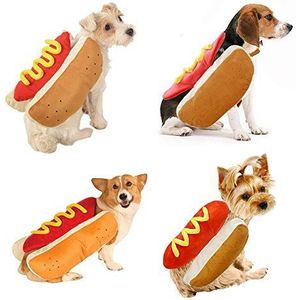 FANSU Halloween kostuum voor huisdier, hond en kat, pompoenkostuum puppy cosplay kleding ontwerp creatieve grappige warme outfits hoodie dierenkostuums kleding met hoed en oren (L, hotdog)