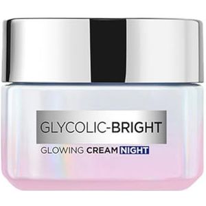 L'Oreal Paris Glycolic Bright Glowing Night Cream, 50ml | Nachtelijke Verhelderende Crème met Glycolzuur die Visbily Vlekken minimaliseert & Onthult Gloeiende huid