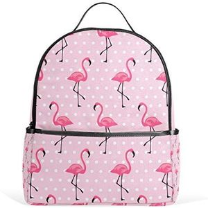 Jeansame Rugzak Schooltas Laptop Reistassen voor Kinderen Jongens Meisjes Vrouwen Mannen Roze Flamingo Polka Dots Dier
