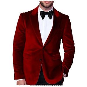 Fluwelen blazer voor heren, slim fit, pak, jas, smoking, blazer, bruiloft, bal, diner, Bordeaux, M