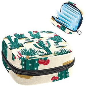 Periode Pouch Draagbare Tampon Opbergtas,Tampon Houder voor Portemonnee Vrouwelijke Product Organizer,Cactus bloem Gras, Meerkleurig, 4.7x6.6x6.6 in/12x17x17 cm