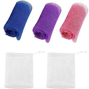 3 badnetten, 2 zeepschuimnetten, Afrikaans peelingnet, lange badspons, Afrikaans nylonnet, lang schuimnet, geschikt voor baden en schrobben, peeling, 30 x 80 cm