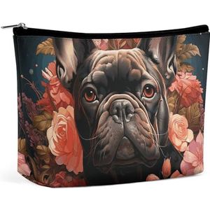 HEBVNJF De Zak van de de Zak van de reismake-up Draagbare Kosmetische Zak van de, Bulldog en bloemen, Eén maat
