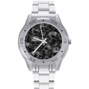 Zwart En Wit Schedels. Mannen Zakelijke Horloges Legering Analoge Quartz Horloge Mode Horloges