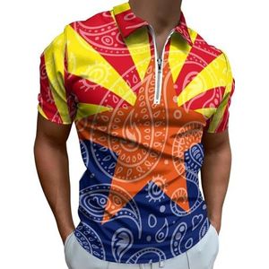 Paisley Arizona Staat Vlag Half Zip-up Polo Shirts Voor Mannen Slim Fit Korte Mouw T-shirt Sneldrogende Golf Tops Tees 5XL