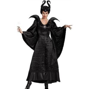 gepas Volwassen Hallowen kostuums voor vrouwen Heks Maleficent Slapen Cosplay Kostuum voor Kwaad Zwarte Jurk Hoorn Hoed Outfit Hoed Helm Hood (XL)