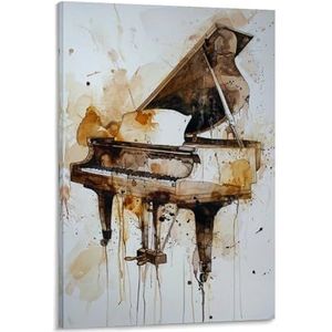GMUKIFFY Aquarel Splatter Pianoschilderij op canvas muurkunst klassieke muziek retro stijl uitgerekt en ingelijst canvas prints kunstwerken voor woondecoraties, klaar om op te hangen, muurdecoratie