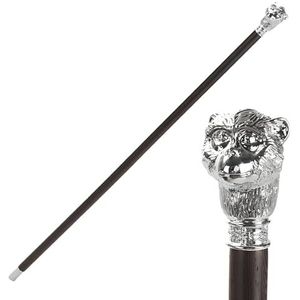93cm Massief Houten Revalidatie Trainingsstok Uit Één Stuk, Zinklegering Dierenriem Dierenkop Kruk voor Wandelen, Trekking en Halloween Cosplay(Monkey)
