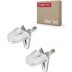 Gedotec glazen legbordsteun 3 mm met beveiliging - H9638 | legbordsteun voor houten en glazen legborden | vernikkeld staal - transparant kunststof | 20 stuks - legbordsteunpinnen voor meubelen