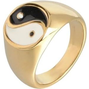Groothandel sieraden taoïstische Bagua Yin Yang Tai Chi herenring ringen in Chinese stijl (Color : Gold-color, Size : 7)