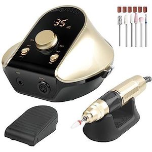 Nagelvijl elektrisch, Elektrische nagelboormachine, 45000 RPM professionele snijders manicureset for acrylnagels Manicuresalon, geluidsarme nagelvijl for pedicure(Gold)