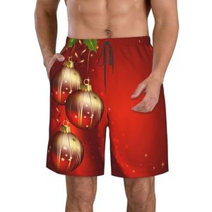 JIAWUJYNB Kerstshort met rode lantaarnprint voor heren, lichtgewicht, sneldrogend, zwembroek met trekkoord en zakken, Wit, L