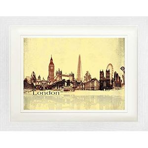 1art1 London Poster Urban Collage, Vintage Style Ingelijste Foto Met Passepartout | Muur Foto's | In Een Fotolijstje 40x30 cm