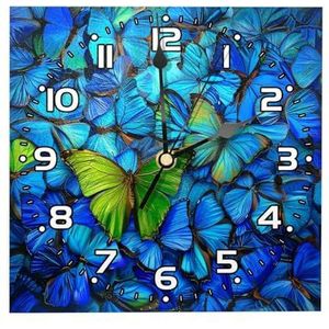 YTYVAGT Wandklok, moderne klokken op batterijen, vlindergroen en blauw, vierkante stille klok 7.85 inch