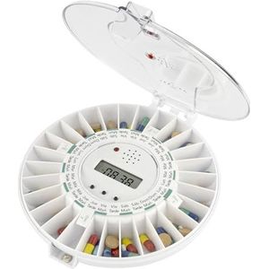 TabTime Automatische pillendispenser, 6 alarmen per dag. Duidelijk afsluitbaar deksel. UK Klantenservice.De essentiële medicatiehulp voor ouderen en Alzheimer en dementiepatiënten