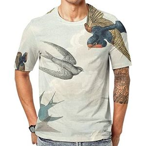 Zwaluwen T-shirt met korte mouwen voor heren, ronde hals, print, casual T-shirt, tops, 6XL