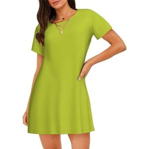 Dames nachthemd met korte mouwen Oliveganlan geel groen 3D-print - zachte comfortabele casual nachtkleding, ademend en lichtgewicht zomerslaapshirt, 3 D, S
