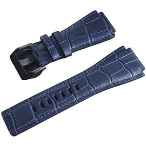 EDVENA Topkwaliteit lederen horlogeband 34mm * 24mm horlogeband compatibel met Bell Watch Strap Ross BR01 BR03 Armband (Color : Blue Black buckle, Size : 34mm)