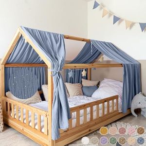 Lilimaus Huisbed met gouden applicatie [in 12 kleuren] hemel katoen mousseline - stoffen voor kinderbed decoratie meisjes en jongens