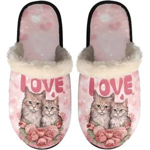 chaqlin Lichtgewicht huisschoenen voor dames heren kinderen indoor huisslippers reizen spa hotel slaapkamer slippers, Liefde Rose Cat, Small