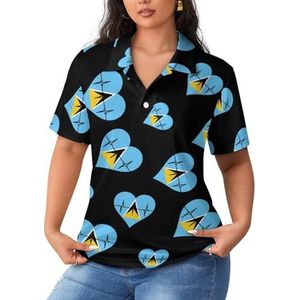 Love Saint Lucia Heartbeat dames poloshirts met korte mouwen casual T-shirts met kraag golfshirts sport blouses tops 2XL