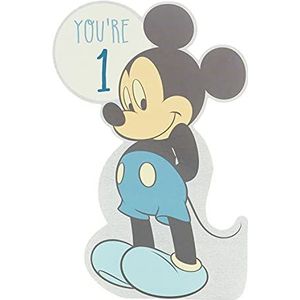UK Greetings Disney 1e verjaardagskaart voor hem/jongen met envelop - lichtblauw ontwerp - met Mickey Mouse
