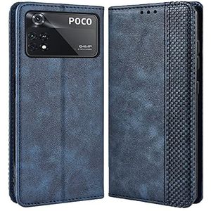 DOINK Retro Folio Case voor Xiaomi POCO X4 Pro 5G 6.65 inch, premium lederen hoes met portemonnee Cash Card Slot - Blauw