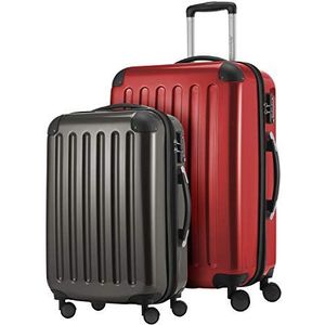 HAUPTSTADTKOFFER - Alex - 2-delige kofferset harde schaal glanzend, middelgrote koffer 65 cm + handbagage 55 cm, 74 + 42 liter, TSA, rood-grafiet, 65 cm, Kofferset