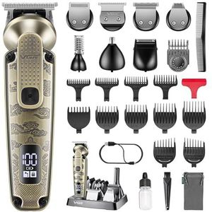 VGR 095 Baardtrimmer voor Mannen, 7-in-1 Waterdichte Draadloze Tondeuse en Trimmerset, Elektrische Scheerapparaten T-Blade Tondeuse Verzorgingsset voor Neus, Lichaam, Oor Gezicht, Snor