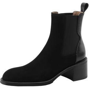 Cocey Retro Chelsea Boots voor dames suède laarzen met blokhak, zwart, 35 EU