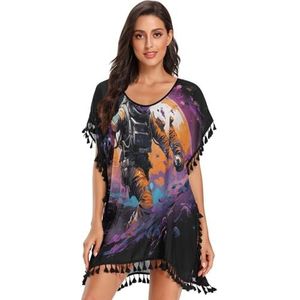 KAAVIYO Cool Space Astronaut strandbedekking voor dames, chiffon, kwastjes, badmode, badpak, coverups voor meisjes, Patroon, M