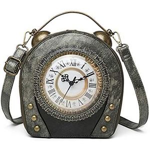 Echt werk klok handtassen antiek klokontwerp vrouwen avond cross body schoudertas, PU leer retro vintage stijl steampunk cross body messenger bag voor vrouwen meisjes, Grijs, 20 cm x 9 cm x 19 cm,