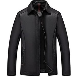 Mannen PU lederen jas motorfiets casual slanke staande kraag waterdichte lichtgewicht Zip jas, Zwart, 3XL