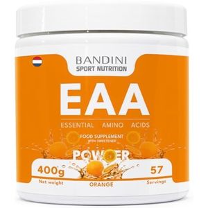 Bandini® EAA Essential AMINO Powder - 400 g Powder - Met 9 Gefermenteerde en Geraamteerde Essentiële Aminozuren BCAA 2:1:1 - Spierherstel - Intra Pre Post Workout - Sinaasappelsmaak