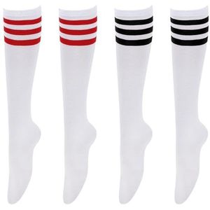 JTMKYO 2 paar gestreepte kousen voor dames, lange horizontale drievoudige kuitsokken, veelzijdig en hoog, beenwarmers, Wit, 10-20