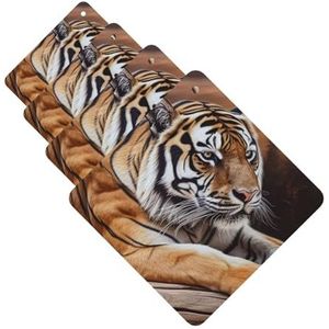 Tijger liggend op hout auto luchtverfrissers kaarten set van 4 stuks gepersonaliseerde auto verfrissers geschenken voor mannen vrouwen auto aromatherapie tabletten opknoping geurkaarten voor